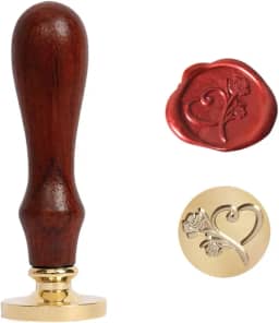 Sinete para lacre de cera, sinete clichê para selo de cera para convites, embalagens e presentes (Coração com rosa)