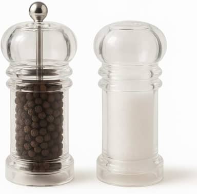Kit 2 Moedores de Sal e Pimenta e Saleiro Acrílico com Mecanismo de Cerâmica Ajustável Ideal Para Moer Grãos e Condimentos Secos
