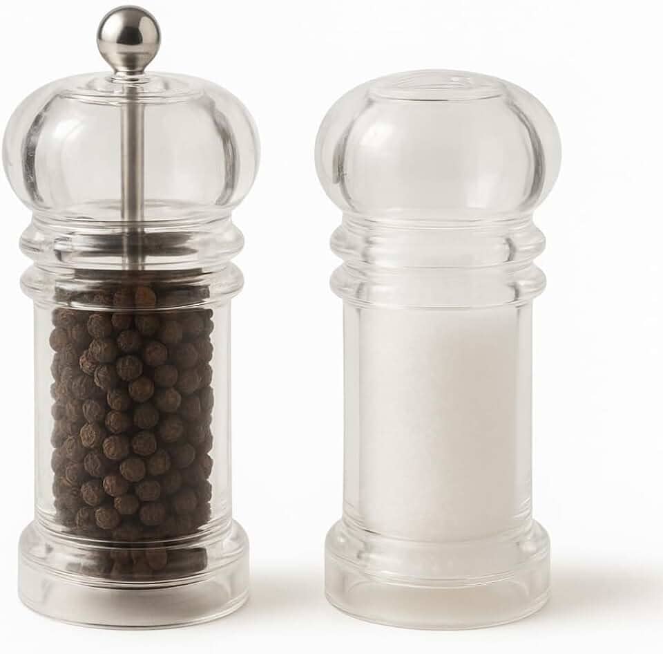 Kit 2 Moedores de Sal e Pimenta e Saleiro Acrílico com Mecanismo de Cerâmica Ajustável Ideal Para Moer Grãos e Condimentos Secos