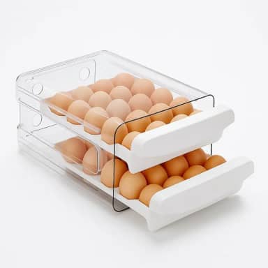 Porta Ovos Empilhável com Gaveta 2 Camadas 32 Unidades para Geladeira, Organizador de Ovos em Plástico PP Premium, Cozinha Compacta, Armazenamento Alimentos, Transparente e Durável