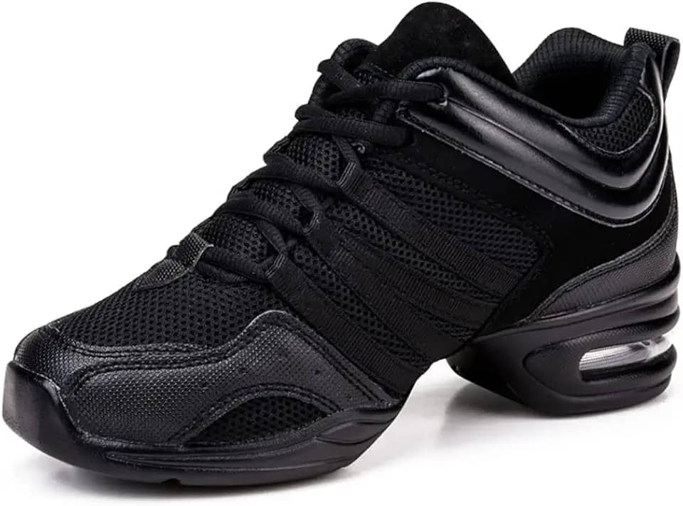 Tênis feminino de malha para as quatro estações ao ar livre, sola macia, jazz, dança moderna