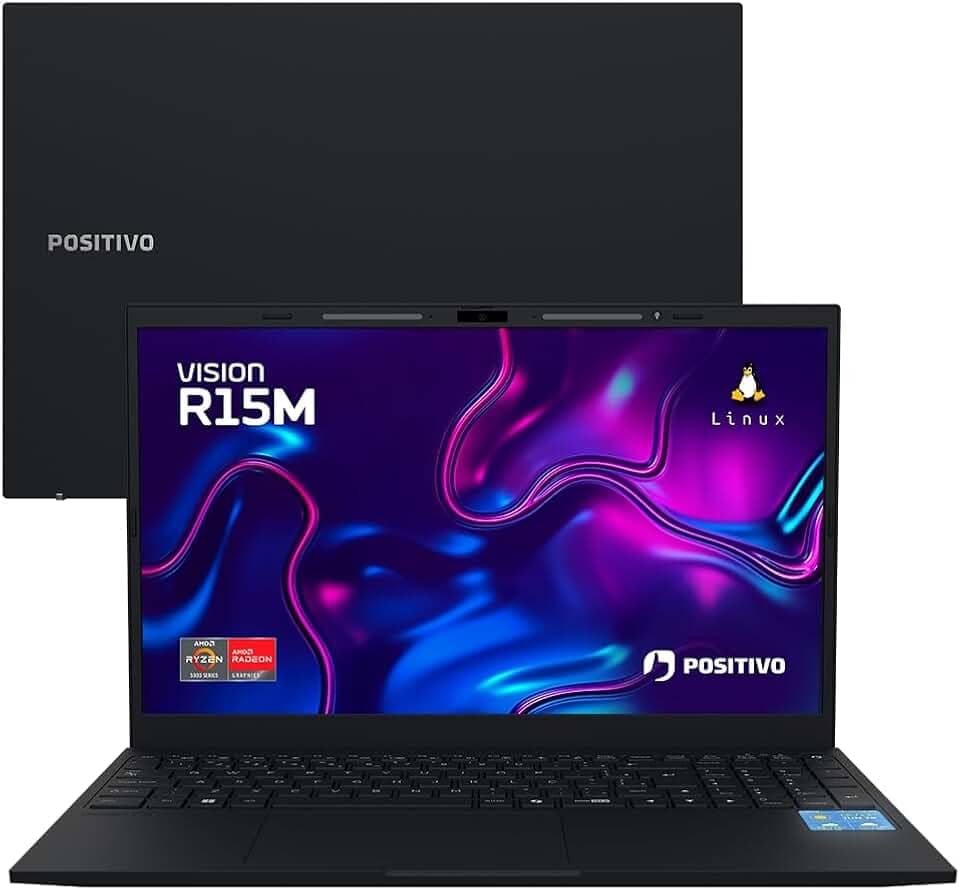 Notebook Positivo Vision R15M AMD Ryzen 7-5825U Linux 8GB RAM 256GB SSD Wi-Fi 6 Tela 15” Full HD IPS Antirreflexo - Minitela - Permite upgrade de memória RAM e SSD - Preto