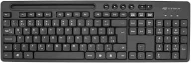 Teclado sem fio C3Tech KB-W100BK Layout ABNT2 com 6 teclas Multimidia incluso 1 Pilha AAA, Receptor USB Nano, Suporte sobre o teclado para colocar smartphone ou tablet