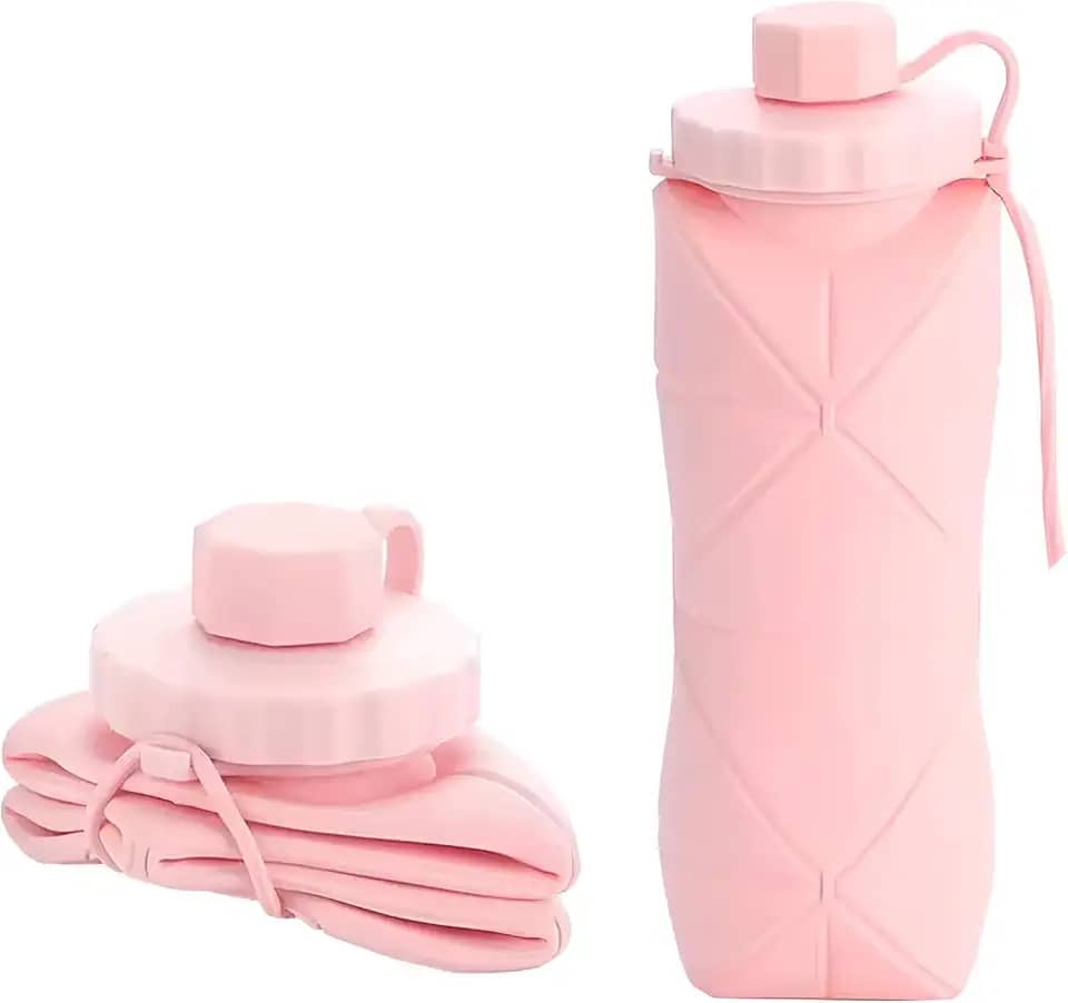 Garrafa De Água Dobrável Retrátil Silicone Portátil Compacta 600ml (ROSA)