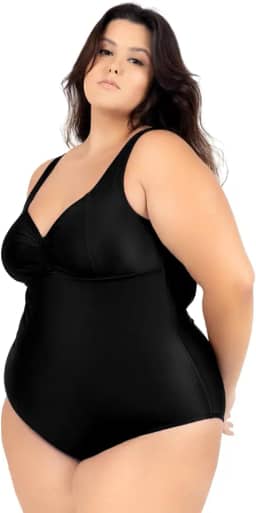 Maiô Plus Size Costas Nuas Tecido Modelador Chapa Barriga Natação Hidroginástica Hidroterapia Praia Piscina Body Casual Poliamida Reforçado