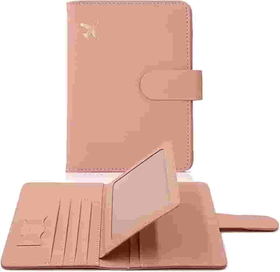 Porta-passaporte e porta-cartão de vacina, carteira de pu couro com bloqueio de RFID com compartimento para cartão de vacina, carteira de passaporte de viagem