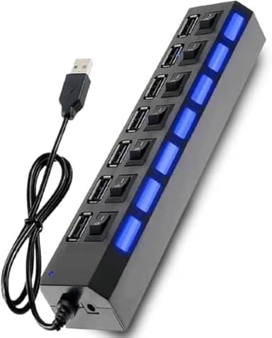 Hub USB 2.0 com 7 Portas – Extensão para PC, Notebook, HD Externo, Pendrive e Periféricos – Conexão Rápida e Prática