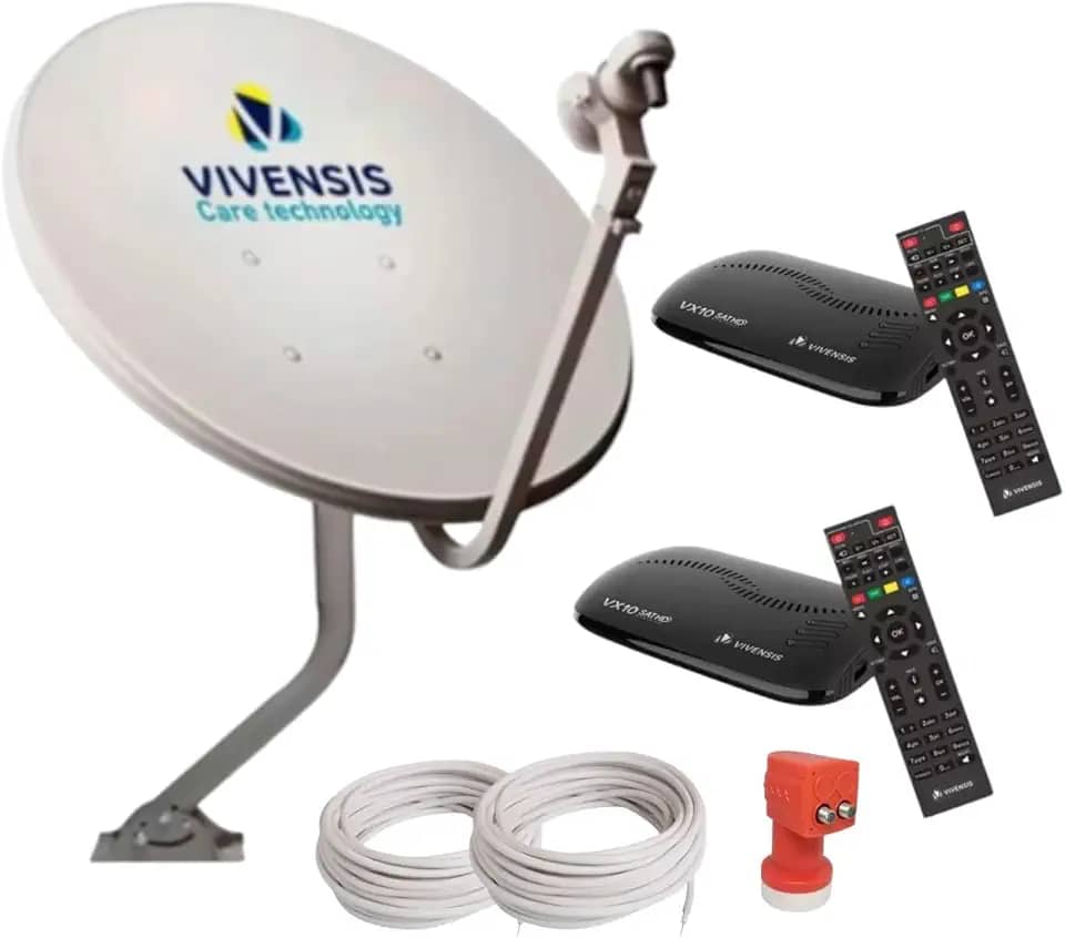 Kit Duplo Vivensis C/ 2 Receptores Vx10, Antena 60cm, LNBF e Cabos