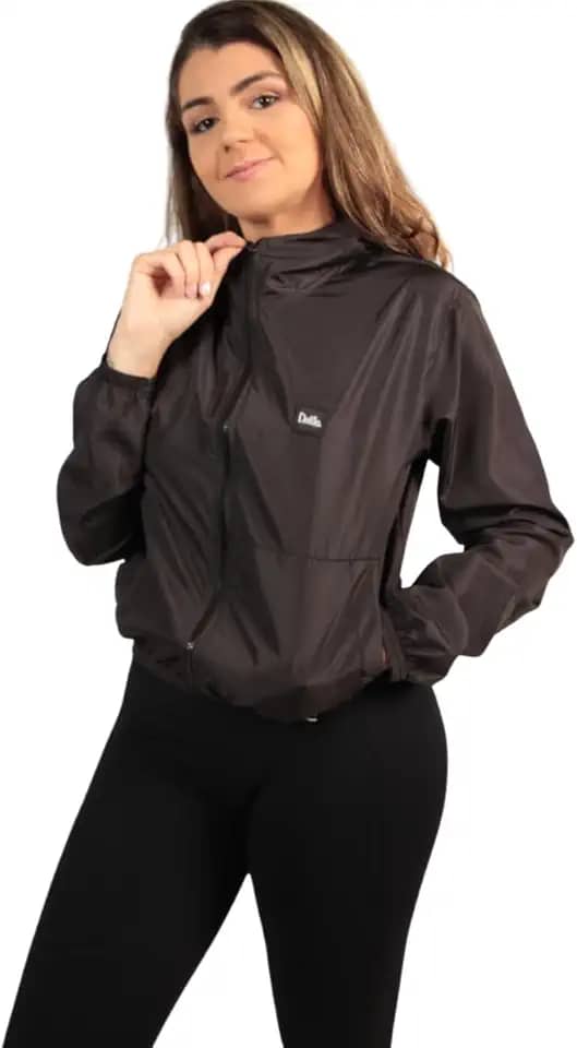 Jaqueta Corta Vento Feminina Delute Lisa Sem Forro Com Capuz Resistente a Água e Ultra Leve