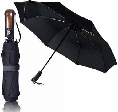 Guarda Chuva Premium Abre Automático Reforçado - Resistente Contra Vento E Impermeável Compacto Portátil Cabe Na Bolsa Fecha Inclui Estojo Proteção Grande Fácil Transportar Tecido Liso Original Perfeito Versátil Cor Preto Madeira