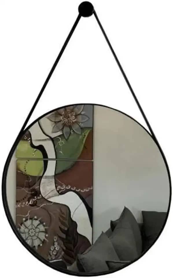 Espelho Adnet 60cm Redondo Decorativo Com Alça Completo Preto Qualidade Premium.