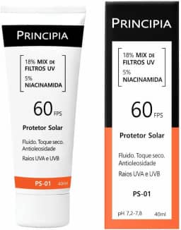 PRINCIPIA, Protetor Solar Facial FPS 60, 16,5% Mix de Filtros UV + 5% Niacinamida FPS 60 PS-01 com 40ml
