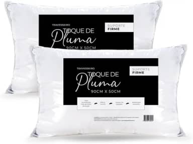 Kit 2 Travesseiros King Toque de Pluma Firme 90x50 cm – Percal 180 Fios | Alto, Macio e Confortável para Noites Revigorantes