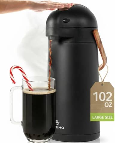 Garrafa térmica de café de 2900 ml com acabamento de madeira, mantém o café quente por 12 horas e frio por 36 horas - jarra de aço inoxidável premium para líquidos quentes, fácil de usar com uma mão