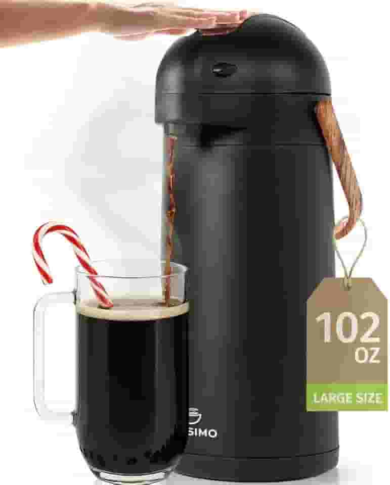 Garrafa térmica de café de 2900 ml com acabamento de madeira, mantém o café quente por 12 horas e frio por 36 horas - jarra de aço inoxidável premium para líquidos quentes, fácil de usar com uma mão