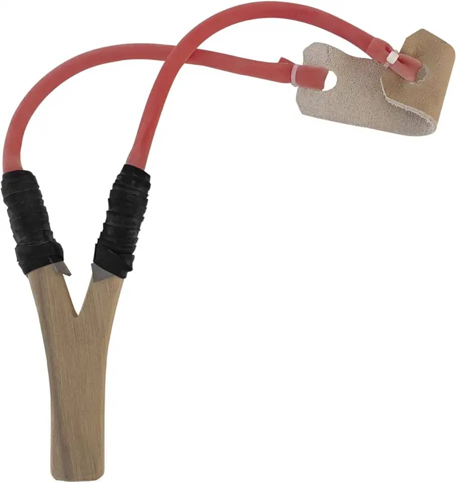 Estilingue Profissional de Madeira com Elástico Reforçado, Cabo Ergonômico, Vermelho