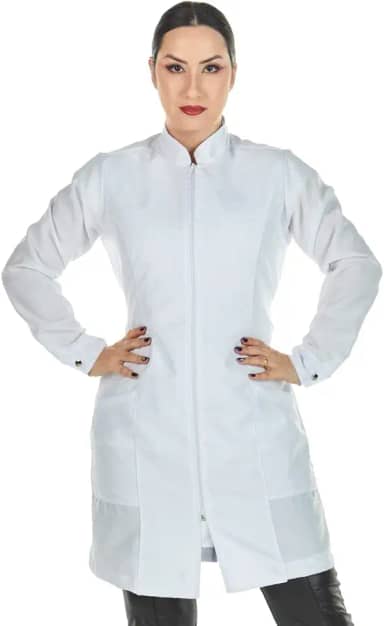 Jaleco Feminino Oxford Zíper Manga Longa Branco