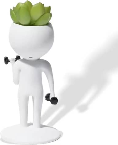 Estatueta de resina para suculentas, vaso de mesa de 15 x 10 cm x 5 cm para decoração de escritório, presente de fitness criativo para corredores e amantes de academia, decoração de exercícios