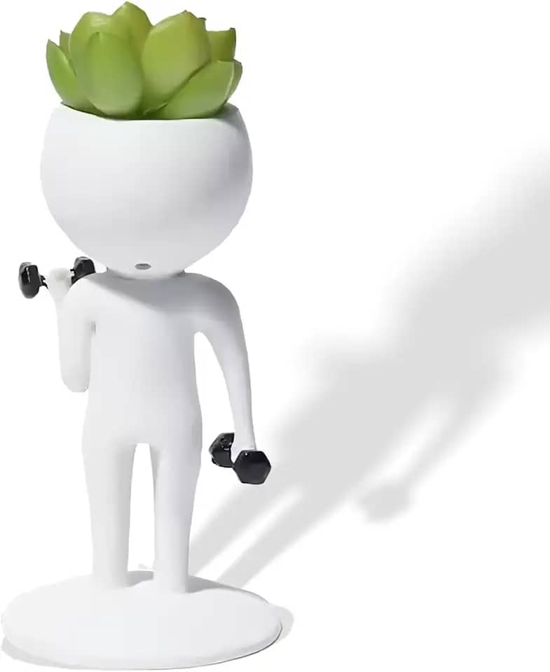 Estatueta de resina para suculentas, vaso de mesa de 15 x 10 cm x 5 cm para decoração de escritório, presente de fitness criativo para corredores e amantes de academia, decoração de exercícios