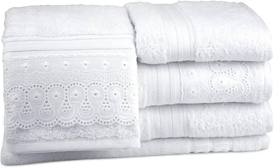 Jogo De Banho 5 Peças Tamanho Gigante Com Bordado Inglês Cristal Renascença Branco - 43231