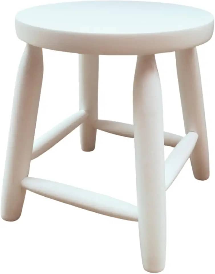 Banco Banquinho Baixo De Madeira Assento MDF Estrutura Eucalípto Altura 30 Cm Branco