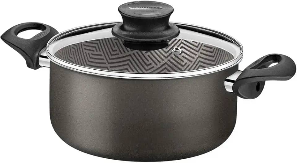 Caçarola Tramontina Paris em Alumínio com Revestimento Interno e Externo em Antiaderente Starflon Max Chumbo com Tampa de Vidro 20 cm 2,9 L