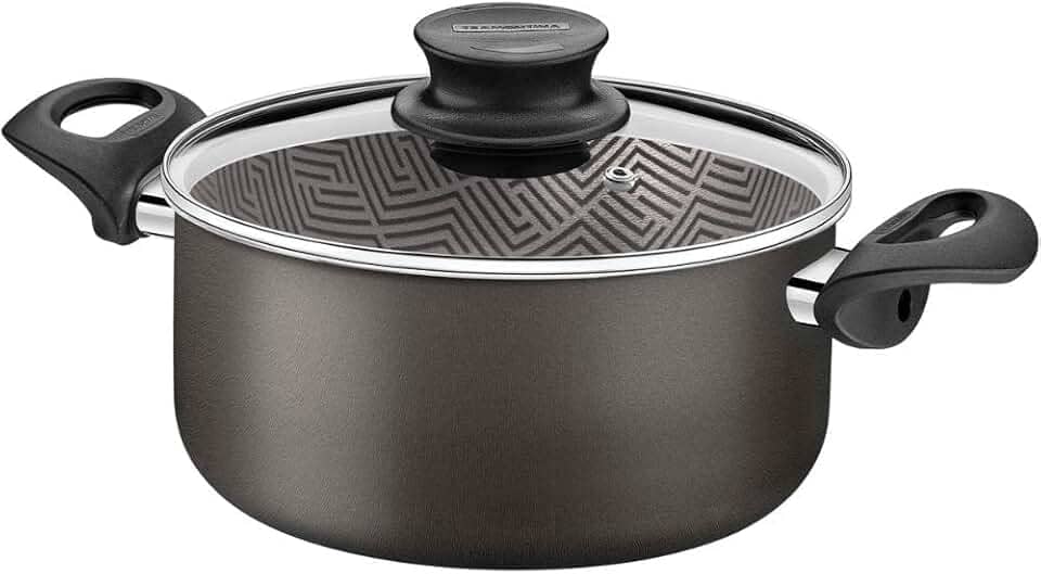 Caçarola Tramontina Paris em Alumínio com Revestimento Interno e Externo em Antiaderente Starflon Max Chumbo com Tampa de Vidro 20 cm 2,9 L