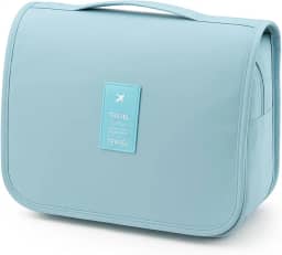 Bolsa Necessaire Maquiagem Cosméticos Feminina Viagem Com Divisória e Cabide para Pendurar Organizador de Maquiagem Muito Espaço para Maquiagem Shampoo Perfumes Higiene Pessoal (Azul Claro)