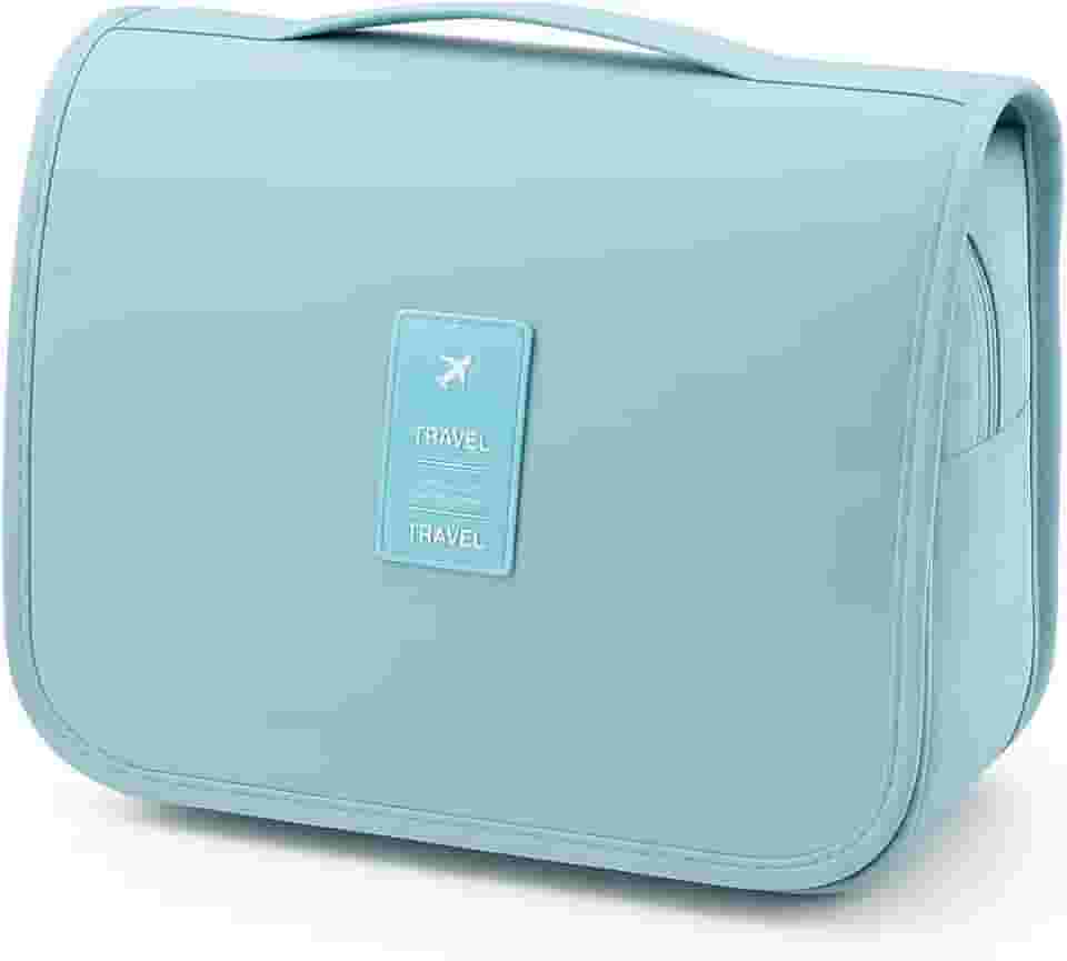 Bolsa Necessaire Maquiagem Cosméticos Feminina Viagem Com Divisória e Cabide para Pendurar Organizador de Maquiagem Muito Espaço para Maquiagem Shampoo Perfumes Higiene Pessoal (Azul Claro)