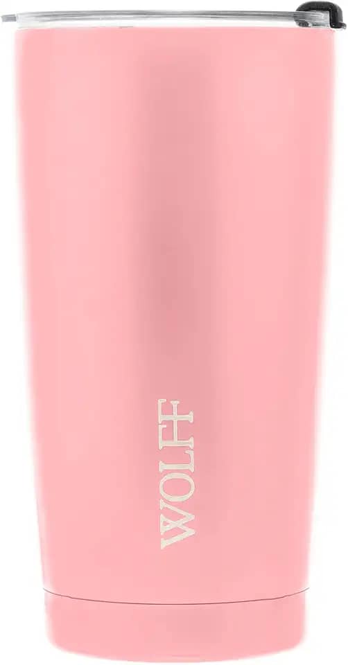 WOLFF - Copo Térmico de Aço Inox Parede Dupla Com Tampa 600ml Rosé - Para Viagem - Mantém a Bebida na Temperatura Ideal