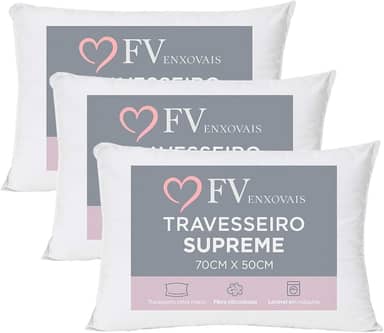 3 Travesseiros Antialérgico Toque Macio Textura Firme Lavável na Máquina Fibra Siliconada Tamanho Padrão 70x50 (3)