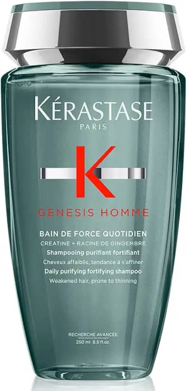 Kérastase Shampoo Genesis Homme Bain de Force Quotidien, Cabelos com queda, Prevenção da queda, Creatina, Raiz de gengibre, 250 ml