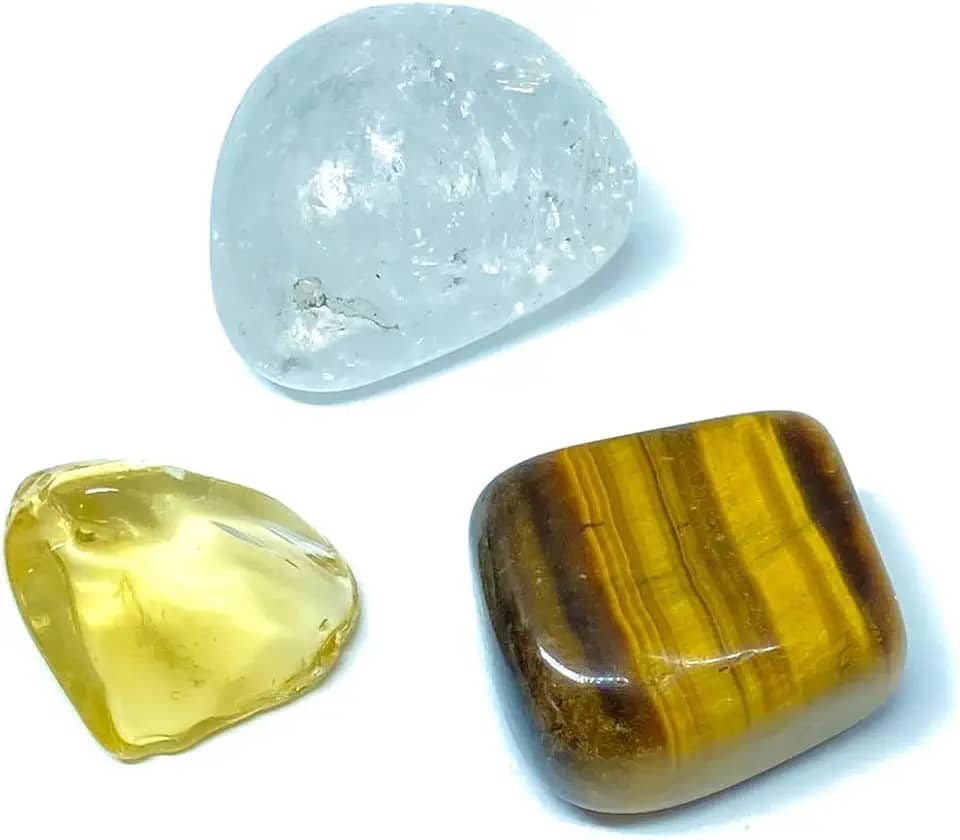 Kit Pedra Prosperidade, Força e Sucesso | Pedras Naturais | Cristal Citrino e Olho de Tigre | Kit Mini Cristais para Energização, Equilíbrio e Alinhamento dos Chakras | Prosperidade e Crescimento Pessoal
