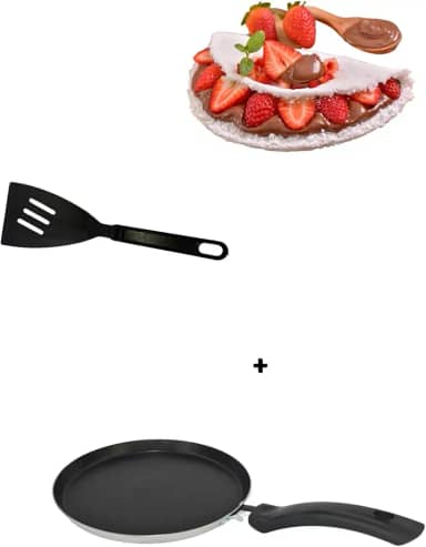 Frigideira, tapioqueira em alumínio antiaderente interno 20cm na cor preta com espátula em nylon.