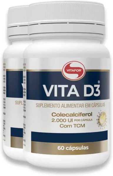 Kit 2X: Vita D3 Vitamina D 2.000UI 500mg Vitafor 60 Cápsulas