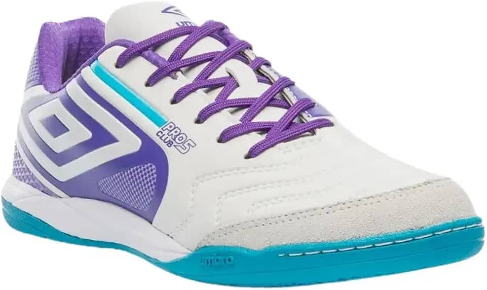 Chuteira Umbro Pro 5 Bump Club Futsal Branca e Rox