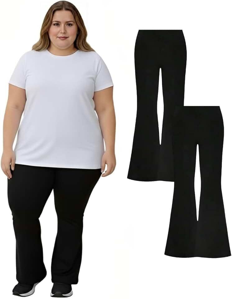 Kit 2 Calça Legging Flare Bailarina Feminina Plus Size Preta
