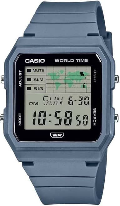 Casio Série Pop LF-30W | Relógio digital | Azul | Exibição do mapa do mundo | Pulseira de resina de base biológica | Luz LED | Cronômetro | Temporizador de contagem regressiva | Hora mundial | Multi