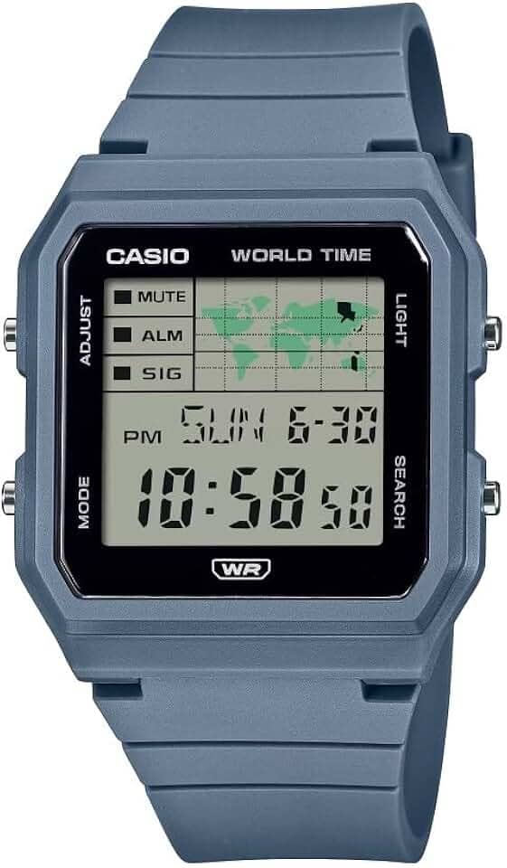Casio Série Pop LF-30W | Relógio digital | Azul | Exibição do mapa do mundo | Pulseira de resina de base biológica | Luz LED | Cronômetro | Temporizador de contagem regressiva | Hora mundial | Multi