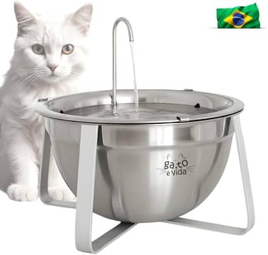 Fonte Bebedouro Para Gatos Inox 2 Litros com Filtro de Carvão Ativado + Suporte - Gato é Vida