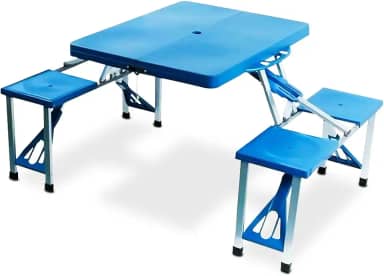 Mesa Camping Dobrável 4 Bancos Vira Maleta, Importway, Azul
