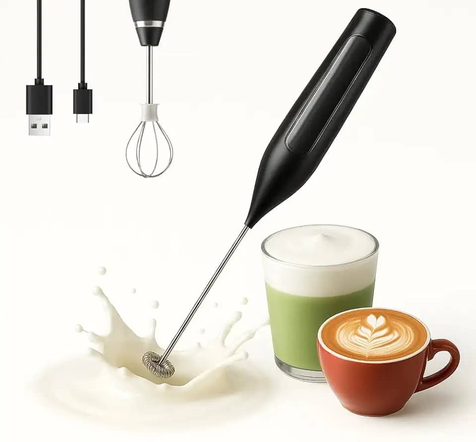 Espumador de Leite Elétrico Portátil USB, Mini Mixer 3 em 1 para Cappuccino, Latte, Macchiato, Chocolate Quente, Ovos e Shakes, 3 Velocidades, Compacto e Leve, Função Multiuso, Alta Performance