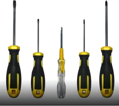 Kit com 4 Chaves de Fenda e Phillips + Testador de Voltagem com luz indicadora 5 Peças | Jogo de Ferramentas Profissional Cabo Ergonômico e Antiderrapante para Elétrica, Automotiva e Doméstica