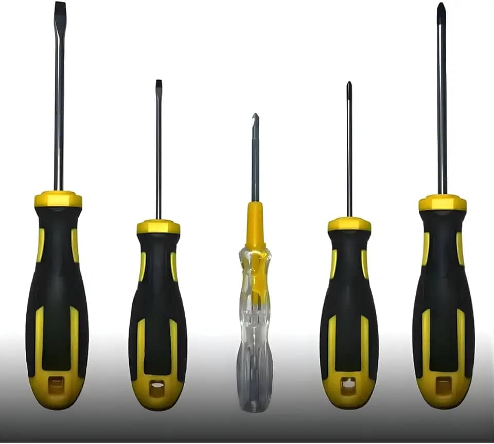 Kit com 4 Chaves de Fenda e Phillips + Testador de Voltagem com luz indicadora 5 Peças | Jogo de Ferramentas Profissional Cabo Ergonômico e Antiderrapante para Elétrica, Automotiva e Doméstica