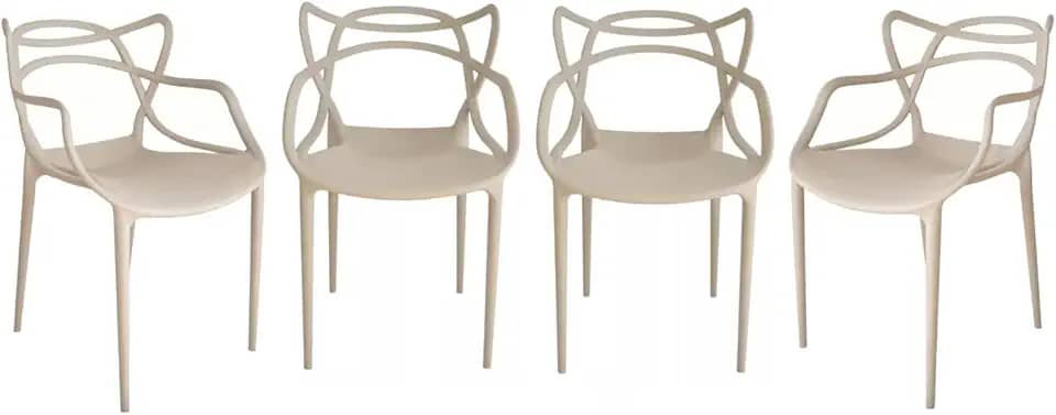 Ecom Home - Kit 4 Cadeiras Allegra Nude Polipropileno, Sala de Jantar, Cozinha, Área Externa