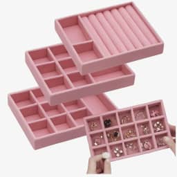 Kit 4 Bandejas Porta Joias Organizador de gavetas Prático Organizador Elegante Multiuso (Rosa)