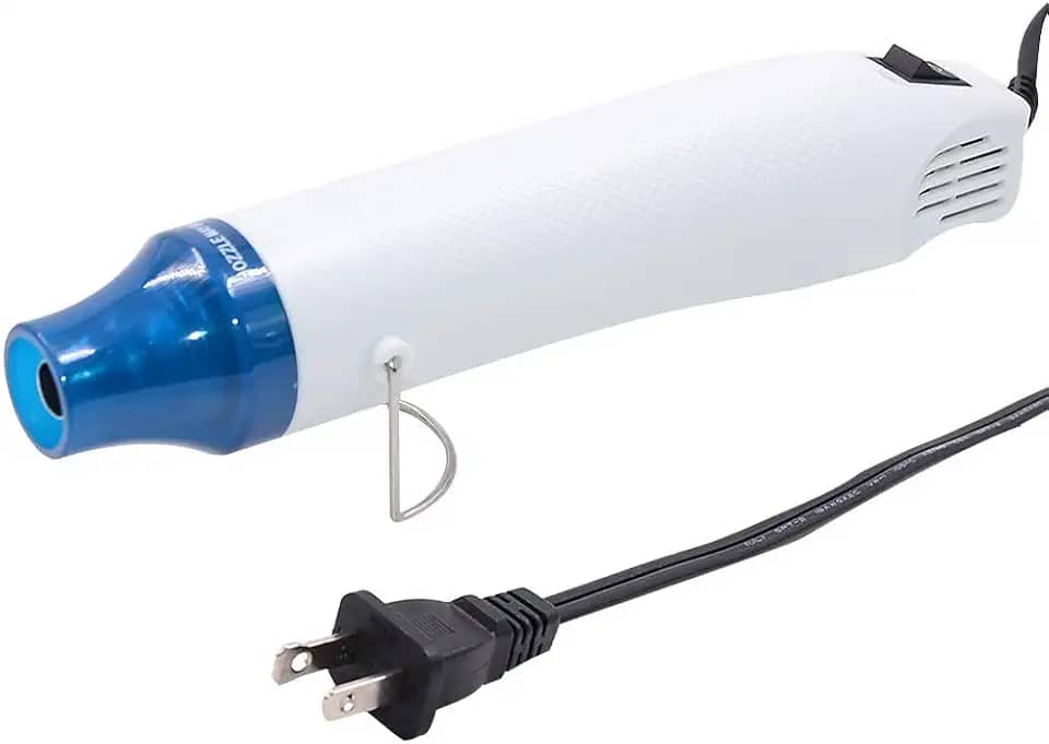 mofa emboss Pistola de calor, pistola de ar quente, pistola retrátil com suporte para gravação em relevo e tinta de secagem multiuso bocal de aquecimento elétrico 300W 110V (branco, azul)