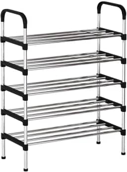 Sapateira Vertical de 5 Níveis, Estrutura em Metal e Plástico, Alta Capacidade de Armazenamento, Design Compacto, Preto (5 Níveis)