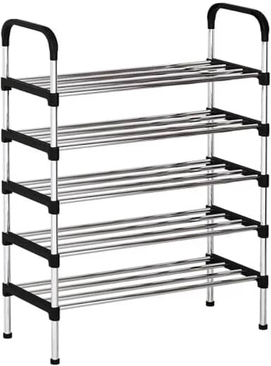 Sapateira Vertical de 5 Níveis, Estrutura em Metal e Plástico, Alta Capacidade de Armazenamento, Design Compacto, Preto (5 Níveis)