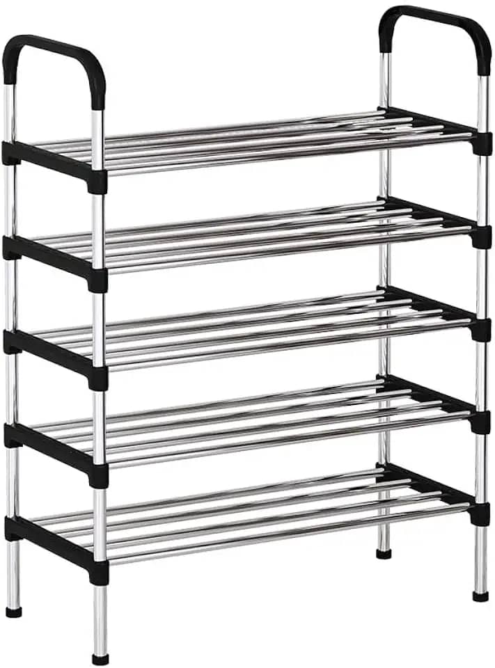 Sapateira Vertical de 5 Níveis, Estrutura em Metal e Plástico, Alta Capacidade de Armazenamento, Design Compacto, Preto (5 Níveis)